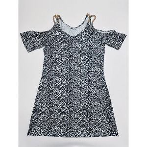 MISLOOK Womens Dress Navy Blue Pattern Open Shoulder Gold Chain Detail Size M